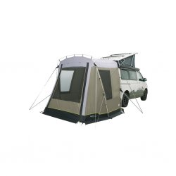 Outwell Dunecrest is a flexible car tent that attaches to the back of the car or is used independently.