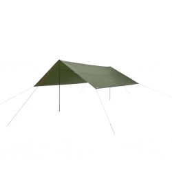 4 x 4 m tarp with durable ripstop fabric and multiple attachment points for guylines and tarp poles.